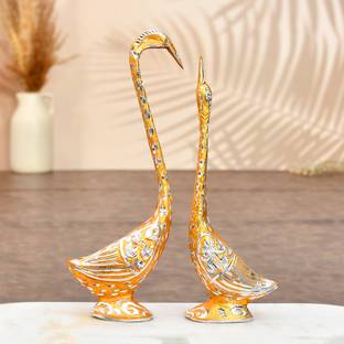 piekna Golden Kissing Swan Couple Handcrafted Decorative Figurine Decorative Showpiece  -  26 cm