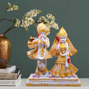 GW Creations Lord Radha Krishna statue Murti Marble Finish Decorative Showpiece  -  5 cm