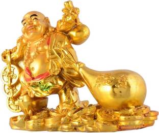 Dcreations Golden Laughing Buddha With Potli Decorative Showpiece  -  10.16 cm