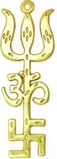 Hari Om Enterprises Vastu / Feng Shui / Trishakti (Swastik Om Trishul Symbol) Tri Shakti Yantra Decorative Showpiece  -  10 cm