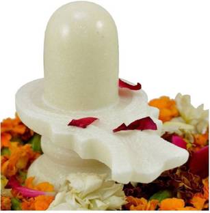 Shiv White Marble Shivling Stone Shiva Lingam Idol For Pooja Decorative Showpiece  -  10 cm