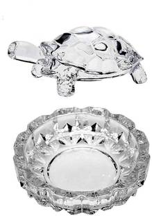 Aanshi shoppe Crystal Glass Turtle Tortoise with Pond Pot for Good Luck & Wealth Creation Decorative Showpiece  -  3.7 cm