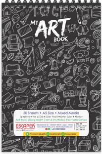 ESCAPER Black Doodles Theme Sketch Book (A5 Size - 100 Pages) | Artist Sketch Pads | Artist Drawing Book | Sketch Book For Painting Sketch Pad