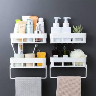 QUEBLISS Bathroom Rack Storage with Magic Sticker Shelf Plastic Wall Shelf