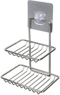 Euxial Double Layer Soap Dish Storage Organizer Holder and Stainless Steel Hook Self-Adhesive Stainless Steel Waterproof Kitchen Bathroom Soaps Storage Rack with Hook for Home