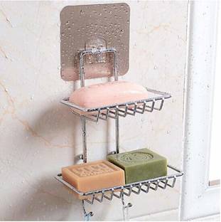 DK Creation Wall mount Self-Adhesive Stainless Steel Double-Layer Soap Dish Holder