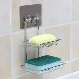 DIVINZ Wall Mount Self-Adhesive Stainless Steel Waterproof Kitchen Bathroom Double-Layer Soap Dish Holder
