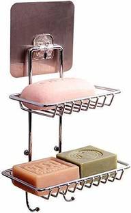 Premsakhi Wall Mounted Double Layer soap Dish Holder Stainless Steel Wall Hanging Soap with Hook