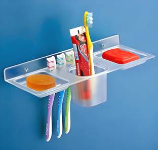 Craftbin Bathroom Soap Holder, Soap Stand with Toothbrush Holder, Paste and Brush Tumbler
