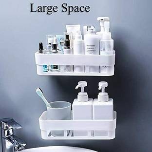 HEYMAK 2ps Multipurpose Plastic Kitchen Bathroom Shelf Wall Holder Storage Rack Plastic Wall Shelf