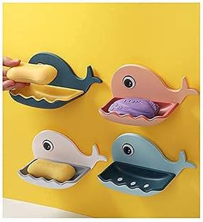 Shreejee Pack of 2 Attractive Fish Design Magic Sticker Self Adhesive Soap Rack x2.201 Plastic Wall Shelf