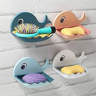 KicHapp Fish Shape Double Layer Adh Waterproof Wall Mounted Soap Bar Holder Rack(1pc)