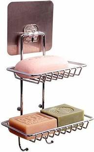 Premsakhi Wall Mounted Double Layer soap Dish Holder Stainless Steel Wall Hanging Soap with Hook
