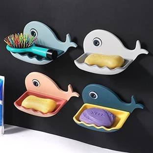 QXORE Plastic Soap Holder Beautiful Fish Shape Sop Dish Case Holder Bathroom Plastic Wall Shelf