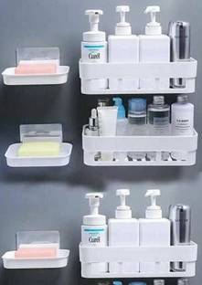 KYASO 3 PCS Shelves + 3 Pcs Soap Dish ABS Plastic Bathroom Accessories