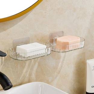 tvAt Pack of 2 , Wall-Mounted & Tabletop Transparent Soap Dish Holder
