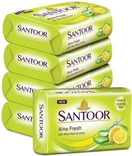 Santoor Aloe Fresh Soap with Aloe Vera and Lime for Radiant Looking Skin, 125g(PACK OF 5)