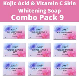 Caret Organic Kojic Acid & Vitamin C Skin Whitening,Skin Lightening Soap (75g*9)-Paraben Free