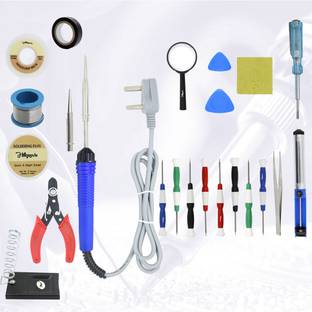 Hillgrove 23in1 Basic Complete 25W Soldering Iron Kit with 5 Meter Solder Wire, Scrub, Pump, Cutter, Tester, Tweezer, Tape, Bit, Flux,Screwdriver,Mobile Opener 25 W Simple