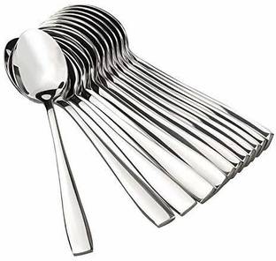 VIJAY EXPORT Stainless Steel Tea Spoons with Round Edge, Tableware, (Set of 12), Silver Stainless Steel Serving Spoon Set