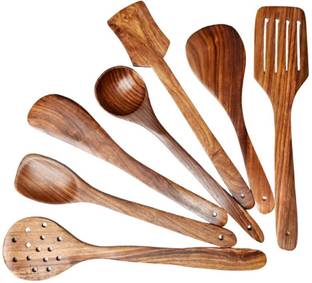 SIFU COLLECTION Non Chemical lovers Brown yellowish Kitchen Tool Wooden Serving Spoon, Table Spoon, Salad Spoon, Measuring Spoon Set
