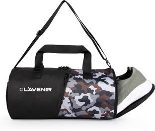 L'AVENIR Black/Grey CAMOUFLAGE PRINT Gym Bag for Men & Women with Side Shoe Pocket
