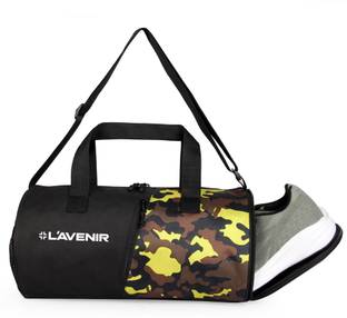 L'AVENIR Black/Yellow CAMOUFLAGE PRINT Gym Bag for Men & Women with Side Shoe Pocket