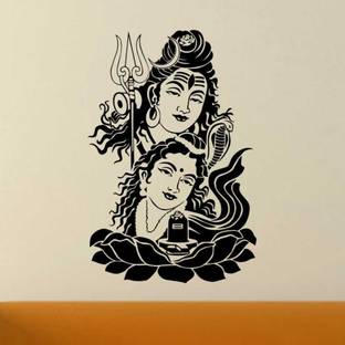 RNG 89 cm lord shiva and parvati wall creative stickers in gud quality Self Adhesive Sticker