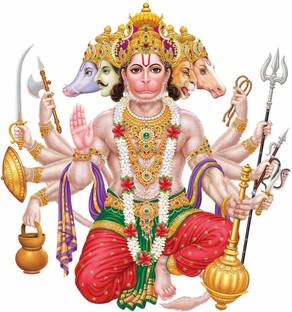 CreativEdge 70 cm Panchmukhi Hanuman Wall Sticker Self Adhesive Sticker