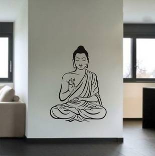 JNM Enterprise 70 cm UNIQUE DECALS Amazing Pose of Sage Lord Buddha With Meditation self adhesive Decals decorative wall sticker (PVC vinyl black Declas ) Size 58 x80 cm Self Adhesive Sticker