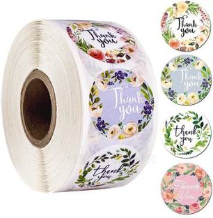 HASTHIP 6.35 cm Round Floral Thank You Stickers Seal Label for Favor Party Handmade Envelope Stationery Sticker (Multi-color2) Self Adhesive Sticker
