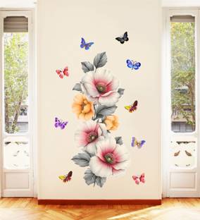 Divine studio 45 cm Flower Bel With Amazing & Beautiful Butterfl Home Decorative Design Wall Sticker Self Adhesive Sticker