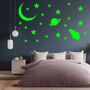 Ashamohar 29 cm Star Moon Themed Beautiful Medium Galaxy of Stars Radium Self Adhesive Sticker