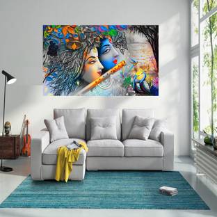 Sudarshan Creatives 91 cm Beautiful 3D Radha & krishna animated wall sticker Self Adhesive Sticker
