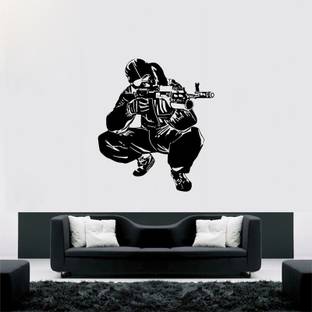 JNM Enterprise 60 cm UNIQUE DECALS Indian Soldier Position to shoot enemy With His Rifles self adhesive Decals decorative wall sticker (PVC vinyl black Declas ) Size 60x 70 cm Self Adhesive Sticker