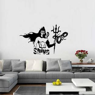 GLOBAL GRAPHICS 68 cm angry Position lord shiva with open hair trident Decorative wall stickers Self Adhesive Sticker