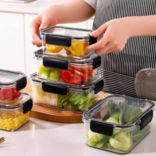 VATUKDY Polypropylene Premium Quality Fridge, BPA Free Kitchen Fridge Grocery Cereal Container Storage Basket