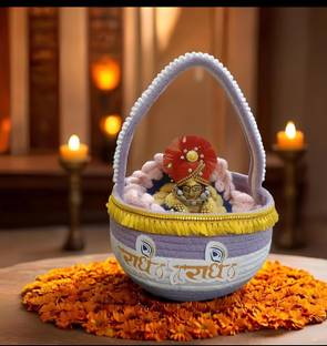 ROYAL TREND Cotton Bal Gopal Thakur ji Decorative Carry Basket for Travelling-purple Storage Basket