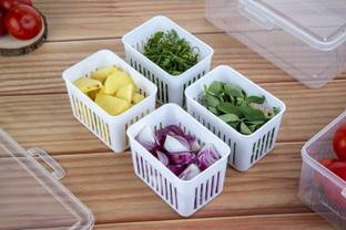 Crackle Multi Purpose Storage Box With drainer Vegetable Storage box Fridge Container Plastic Fruit & Vegetable Basket