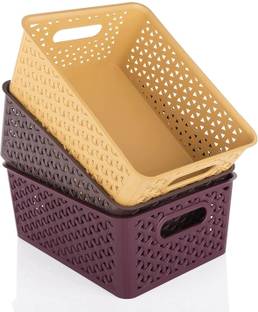 SHREE SADGURU CREATION Plastic Plastic 3 Pieces Medium Size Multipurpose Storage Basket Storage Basket