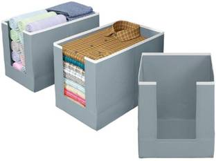 IMCREATIONS 3 Pieces Non Woven Large Capacity Shirt Stacker Cloth Storage Foldable & Stackable Cupboard Wardrobe/Closet Organizer with Handle For T-shirts, Shirts & Clothes