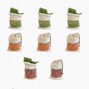 Kottify 100% Cotton Vegetable Sabji Kitchen Freez Storage Pouch for Washable Grocery Bag Cotton Storage Pouch
