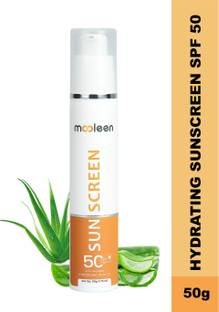 mooleen Sunscreen - SPF 50 PA+++ Aqua Sunscreen with Hyaluronic Acid | Hydrate & UVA/B Protection | No White Cast