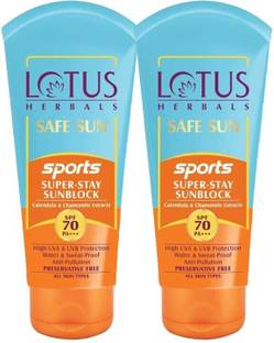 LOTUS HERBALS Sunscreen - SPF 70 PA+++ Safe Sun Sports Super Stay SunBlock SPF 70 _ 80g ( Pack of 2 )