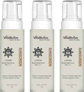 VitaBloom Sunscreen - SPF 50+++ PA+++ Vitamin C & Super Brightening Ultra Light Sunscreen | UVA/B Protection |