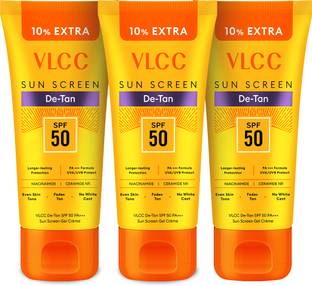 VLCC Sunscreen - SPF 50 PA+++ De-Tan Sunscreen Gel Cream - For Sun Protection - 110 g (Pack of 3)