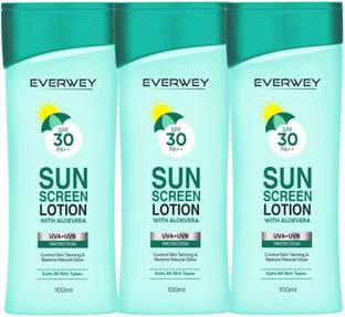 Everwey Sunscreen - SPF 30 PA++ Sunsreen Lotion With Aloe Vera Pack Of 3