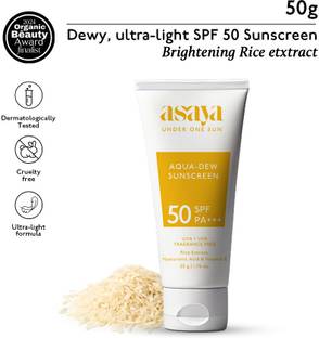 ASAYA Sunscreen - SPF 50 PA+++ Aqua Dew Sunscreen SPF 50 PA+++, with Rice Extract, Vit-E, Zero White Cast