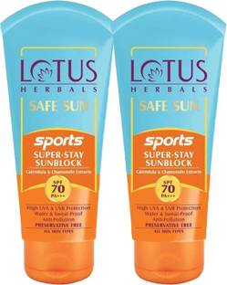 LOTUS HERBALS Sunscreen - SPF 70 PA+++ Safe Sun Sports Super Stay SunBlock SPF 70 _ 40g ( Pack of 2 )