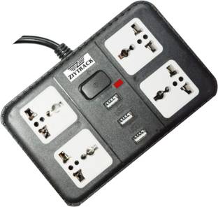 ZIYTRACK power Extension Cord 2500W Power Saving 4 AC Soket + 3USB Port with USB Charger 10 A Three Pin Socket